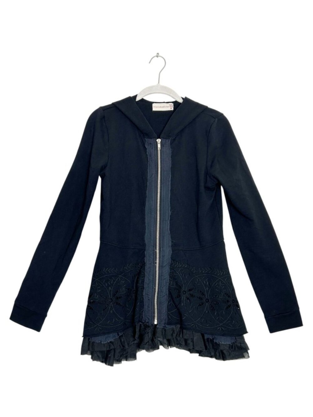 4 Love and Liberty-Johnny Was Ruffle Eyelet Zip Hoodie Black - Sz S - New